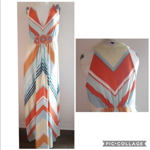 Multicoloured V-neck Maxi Dress